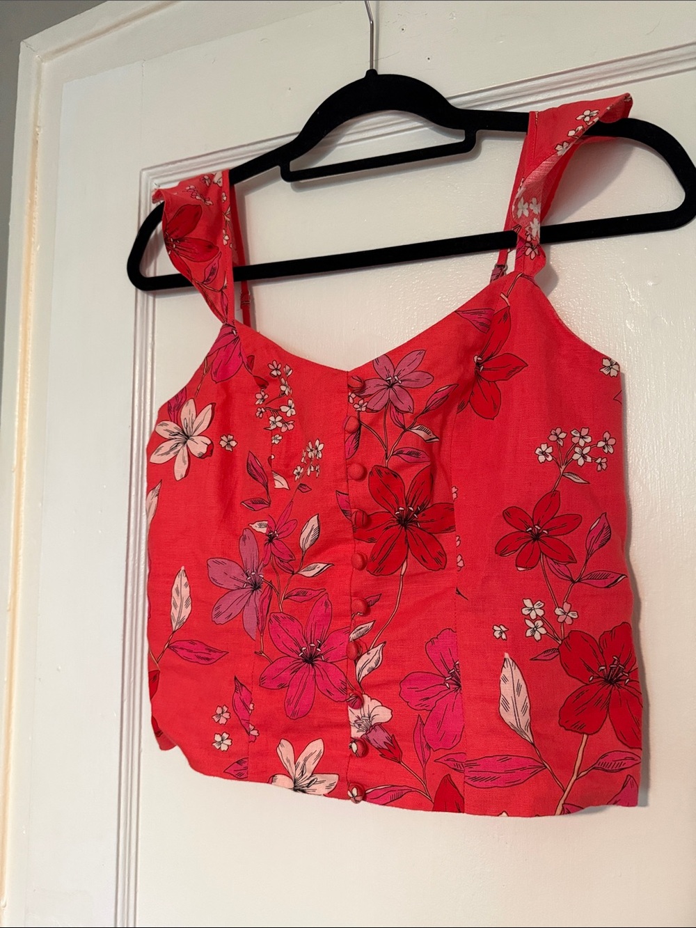 Floral Button-Front Coral Pink Tank